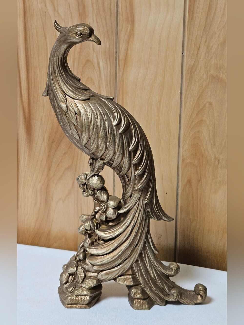 Vintage Mid-century Syroco Gold-toned Peacock Figurine Hollywood Regency